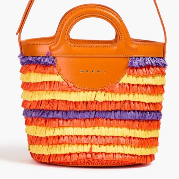 Marni Handbags - MARNI Tropicalia leather-trimmed faux raffia bucket bag NWT
